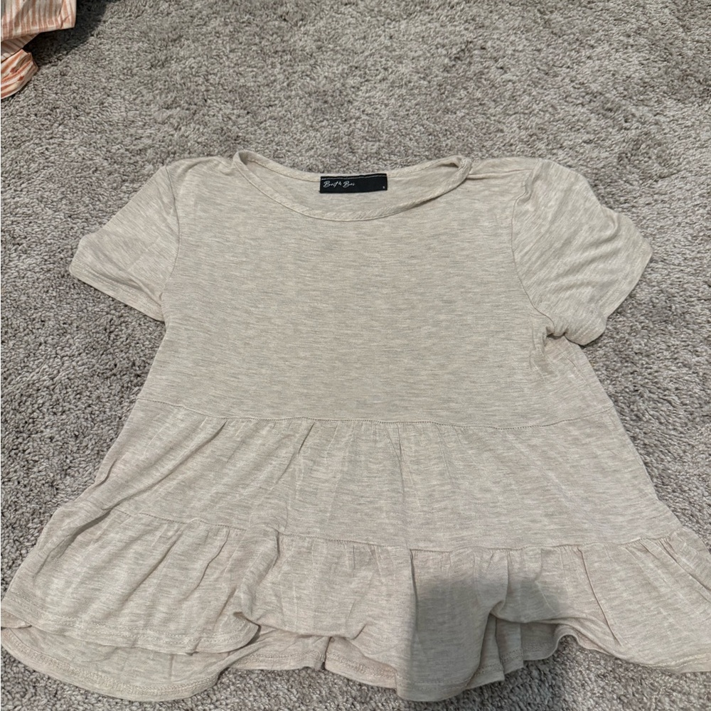 Women's Cream Ruffle Hem Top
